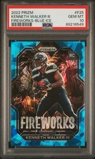 Kenneth Walker III RC 2022 Panini Prizm NFL Fireworks Blue Ice /99 SEA PSA 10