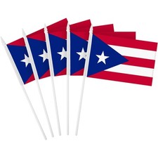 G128 12 Pack Handheld Puerto Rico Stick Flags 4x6 In Printed 150D Polyester