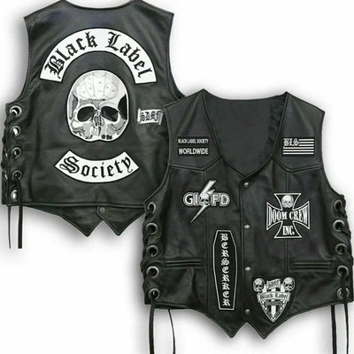 Zakk Wylde Black Label Society Motorcycle Leather Vest Jacket BLS Patches