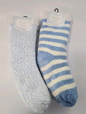 Carole Hochman Lounge Socks Plushfill Shoe Size:4-10 Blue Striped  Powder Blue