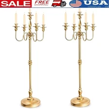 5 Arm Metal Candelabra Candle Holders Elegant Gold Centerpieces Weddings Parties