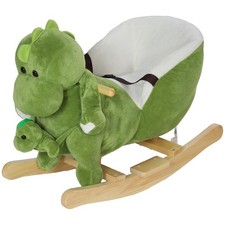 Toddler Dinosaur Rocking Horse, Cozy Plush Rocker with Music, Footrest 