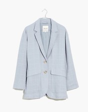 Madewell Women s Cotton Linen Windowpane Boxy Oversized Larson Blazer Sz M