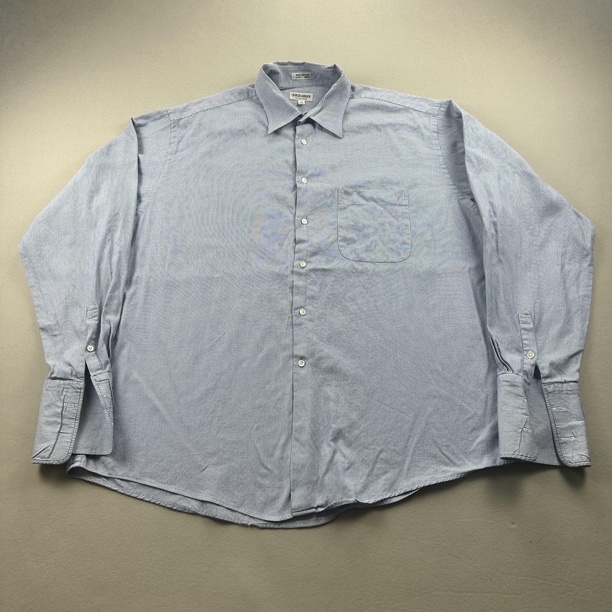 Vintage Giorgio Armani Dress Shirt 17 34/35 Blue Stripe Button Le