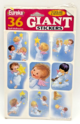 Vintage Eureka Giant Stickers 4 Sheets Cherub Angels EU65635 NOS