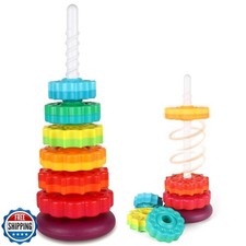 JUXUE Spinning Toy, Rainbow Stacking Toys for Toddlers 1-3, Ring