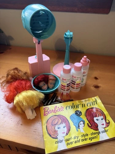Vintage 1964 Barbie’s Color And Curl Wigs, Working Hairdryer, And Accessories