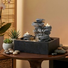 Image of High Rock Falls Tabletop Water Fountain with LED Lights Cascading Water Feature
