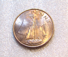 1966 Gambia 1 Penny Bronze Coin Sailboat