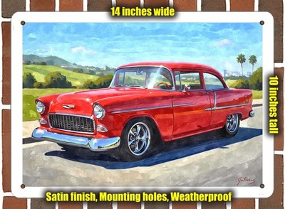 Metal Sign - 1955 Chevrolet Bel Air 5 Watercolor - 10x14