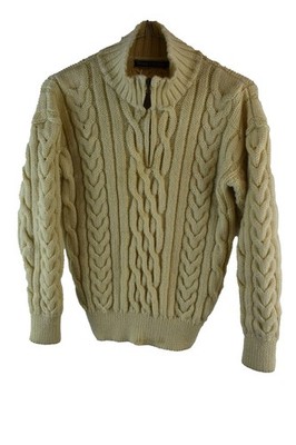 Woolovers Damen Zopfmuster Grobstrick Sweatshirt Pullover 1/4 Zip Pulli Gr. XS