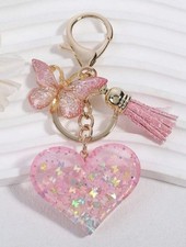 1pc Fashionable Sequin Heart  Butterfly Tassel Keychain