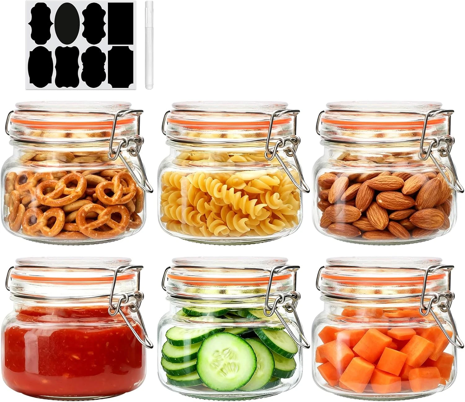 Encheng 16 Oz Glass Jars with Airtight Lids and Leak Proof Rubber Gasket,Wide Mo