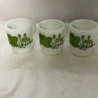 Fire-King Hildi Frog Stacking Mugs Set of 3 White Green Exc Vintage Milk Glass