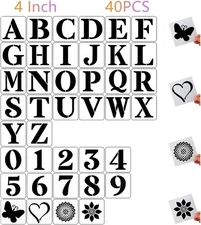 4 Inch Letter Stencils and Numbers,40 Pcs Reusable Plastic Large 4inch 