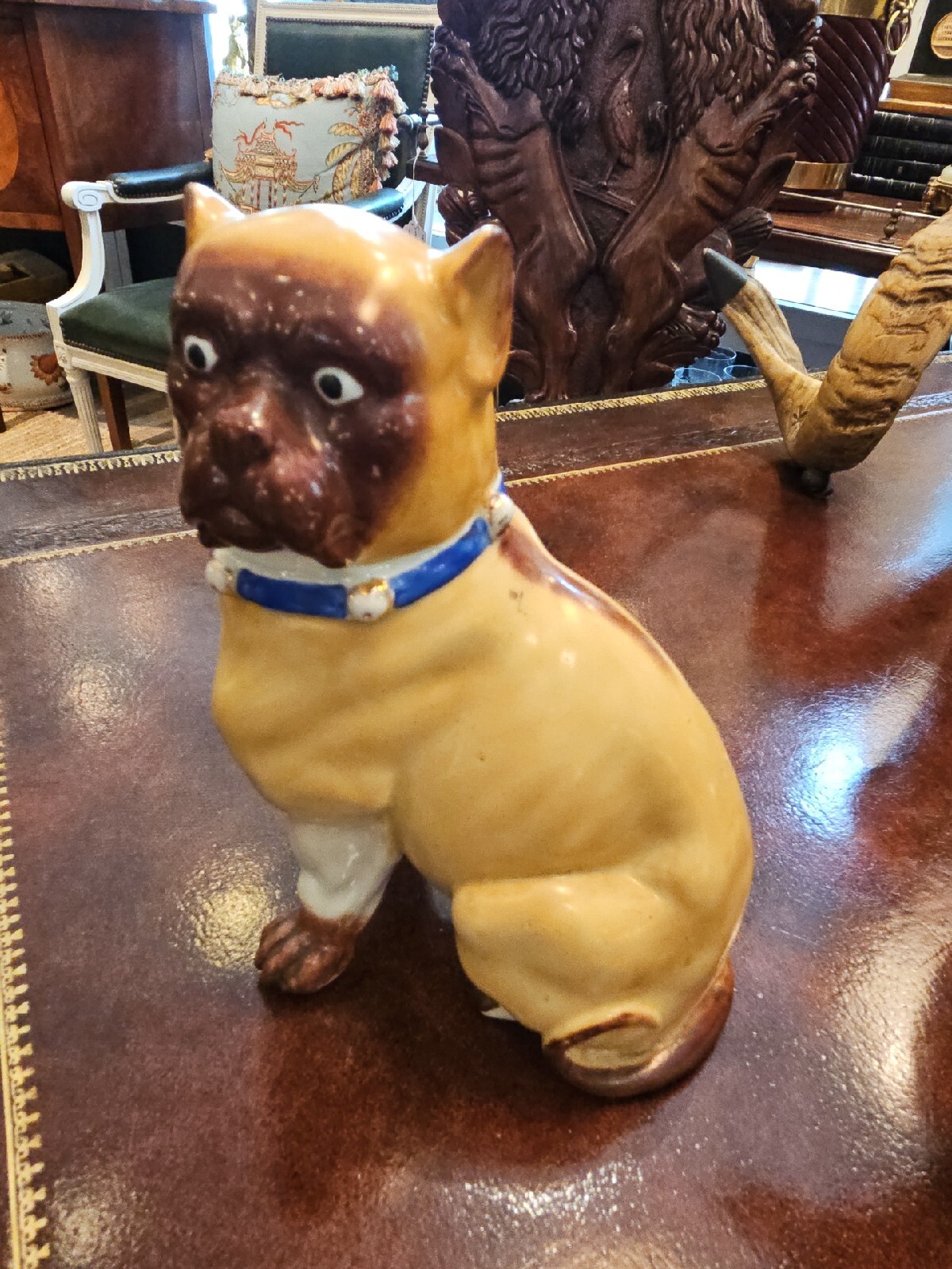 ANTIQUE 1800S GERMAN PUG DOG Figure Bell Collar Victorian Porcelain eBay