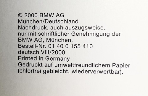 Bordmappe mit Betriebsanleitung BMW 5er E39 520i/d 525i 530i 535i 530d 08/2000 - Bild 2 von 2