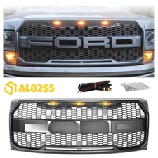 For 2009-2014 F150 F-150 Front Bumper Grille Hood Grill Raptor Style Black ABS