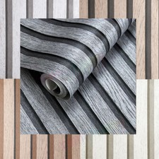 Wooden Slat Panelling Thick Wallpaper 3D Wood Panel Faux Effect Stripes Features