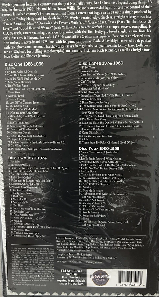 Waylon Jennings Nashville Rebel (4 CDs Box Set/ 92 Tracks) 1958-1995 - Image 2 of 2
