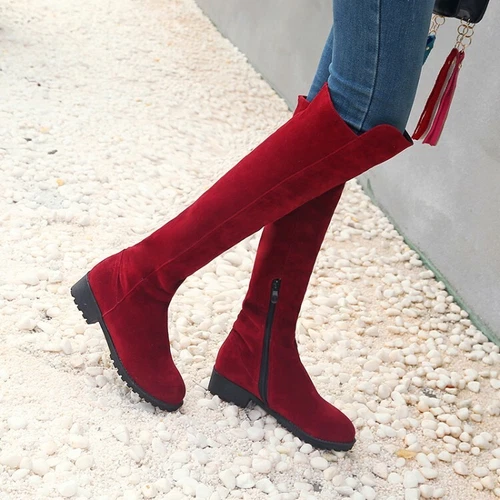 Stivali donna sopra il ginocchio tacco basso tacco basso cerniera laterale nuovi scarpe ecopelle scamosciata - Foto 15 di 40