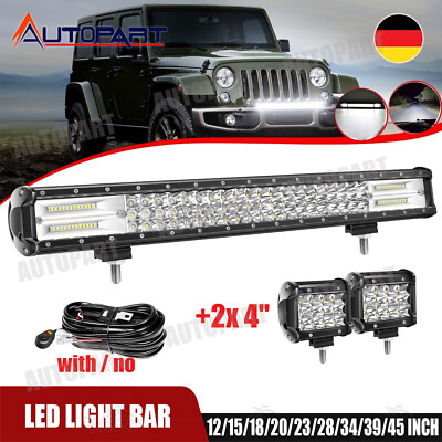 12-45 zoll LED Lightbar+2x 4'' Arbeitsscheinwerfer 20'' Offroad Lichtbalken 12V