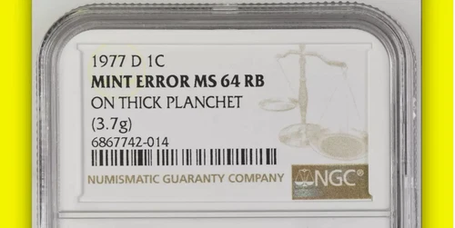 1977-D NGC MS64RB Thick Planchet Error, Pattern, or Foreign - RARE Lincoln Cent