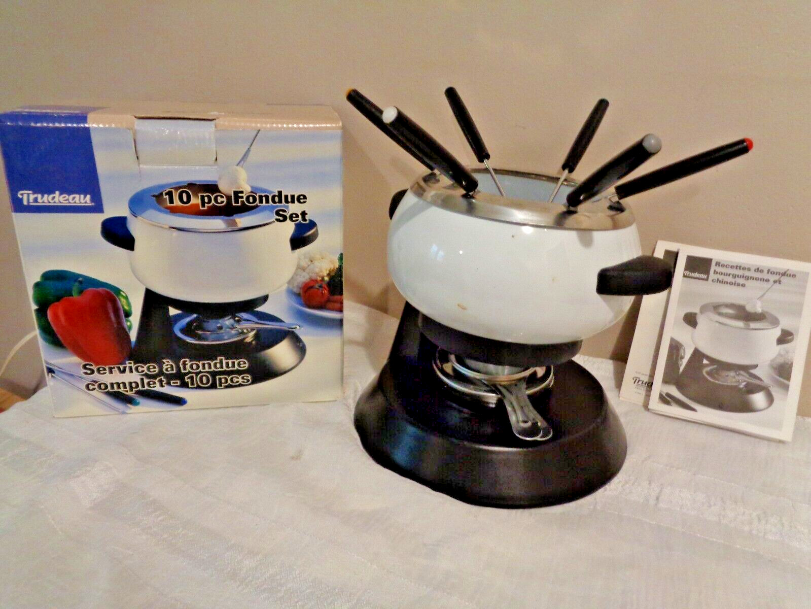 Trudeau 10 Piece Fondue Complete Set With 6 Colored Fork with Holder & Burner