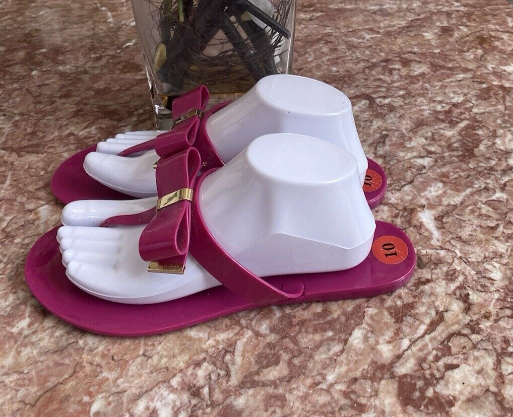 Michael Kors Kayden Pink Jelly Logo Plate Bow thong Sandals Size