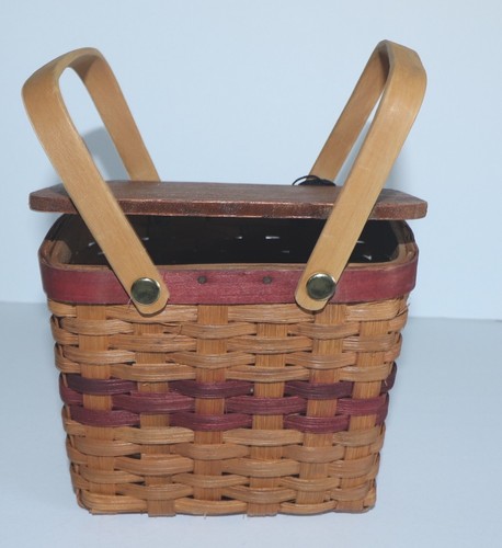 Boyds Bear Woven Picnic Basket two handles red accent with sticker NWT #106 - Picture 5 of 7