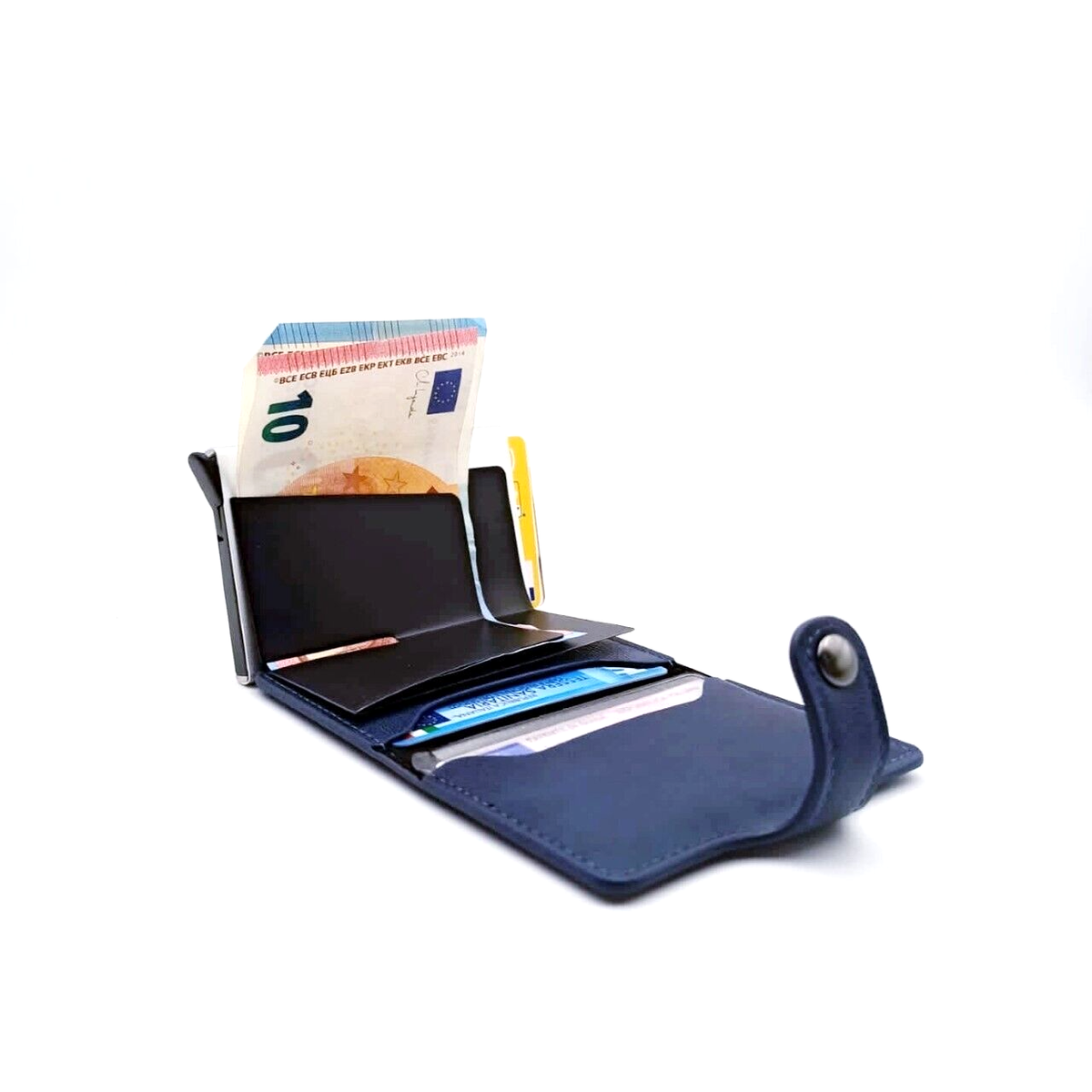 Portafoglio Uomo Slim Con RFID - Portacarte, Tasca Cerniera, Chiusura A Bottone, Marrone - Foto 13