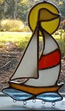 Vintage Sail Boat  Ocean Suncatcher Stained Glass Nautical Maritime Beach