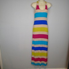 Calvin Klein Maxi Dress Womens 2 Blue pink multi Striped Racer Sleeveless Jersey