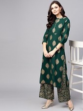 Kurta With Plazzo jaipur printed Green Gold Printed Kurta With Palazzo Set