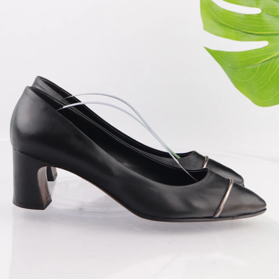 Zapatos de vestir AGL para mujer talla 40,5 10,5 cuero negro tacón bloque canchas Italia Foto 3 de 4