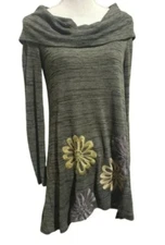 Ivy Jane Green Floral Embroidered Cowl Neck Top L • Boho Long Sleeve