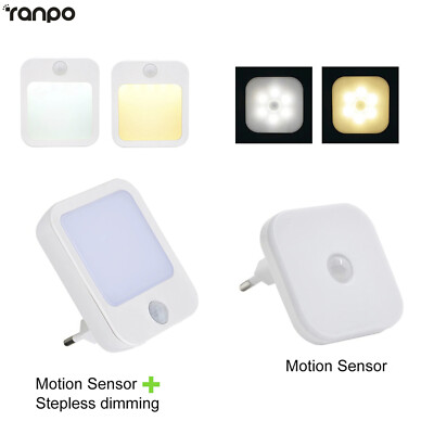 Motion Sensor LED Night Light US EU Plug in Wall Lamp Stepless Dimming Lighting