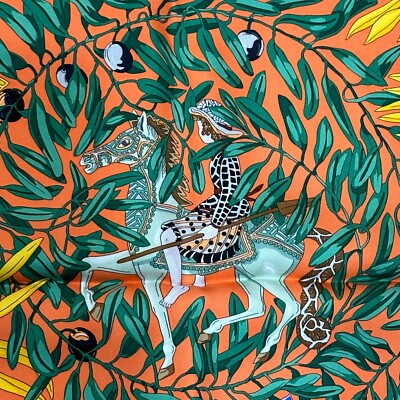 HERMES LA PROMENADE DE PLATON Carre 90 Orange 100% silk