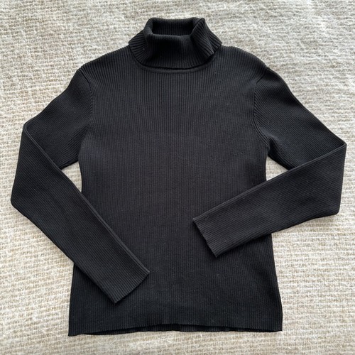 Vintage Miss Shop Black 100% Cotton Roll Turtle Neck Pullover Jumper Size M - Picture 2 of 5