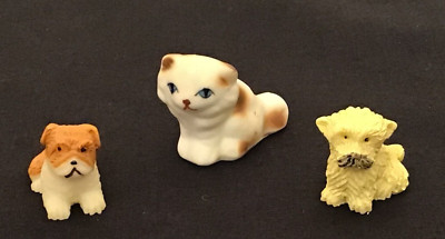 Dollhouse Miniature Pets (2 Dogs & 1 Cat) Resin and Bone China