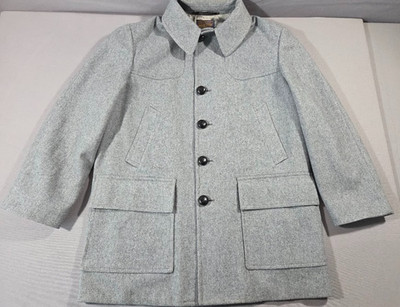 Pendleton Mens Large Gray Wool Car Coat Satin Lined Jacket USA Old Money Classic