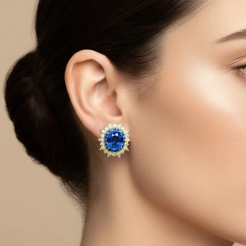 925 Sterling Silver Handmade Earrings Vivid Blue Sapphire 17.70Ct For Valentine