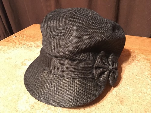 BLACK WOMEN'S NEWS BOY CAP WITH BOW SPARKLY ONE SIZE 100% LINEN  / WRONGWAY052