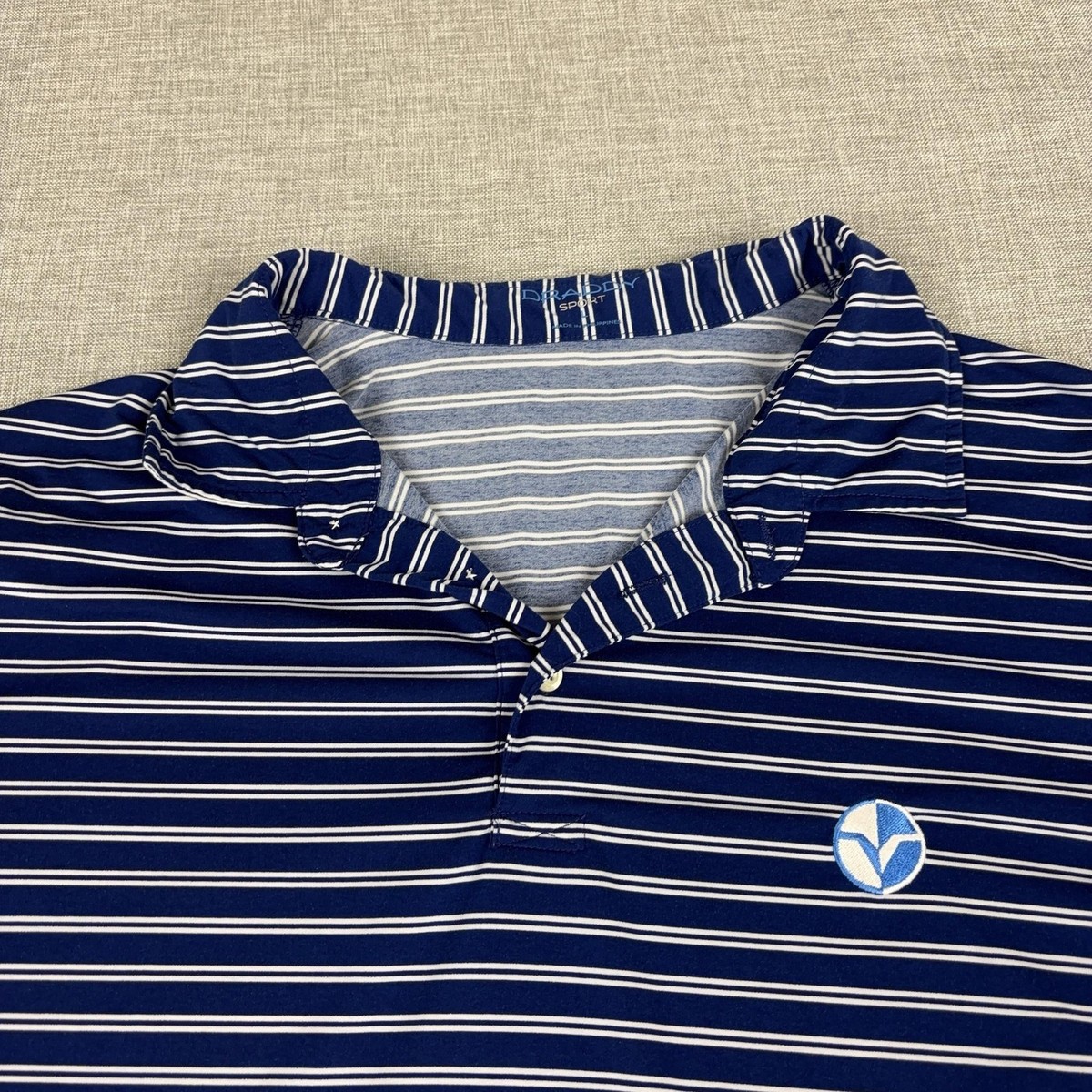 Draddy Sport Polo Shirt Mens Large Blue Striped Golf Short Sleeve Performance View 2