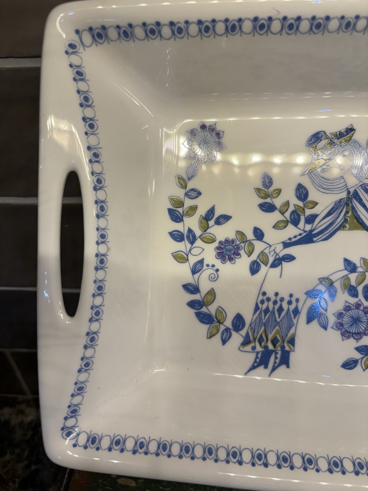 Vtg 1960 Figgjo Lotto Tori Design 13.5x7.75” 2 Handled Norway Serving Dish