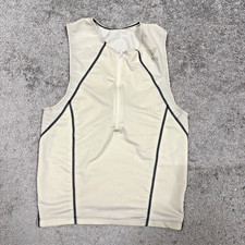 TYR Men's Medium Triathlon Race Jersey Sleeveless Front Zip Back Pocket White