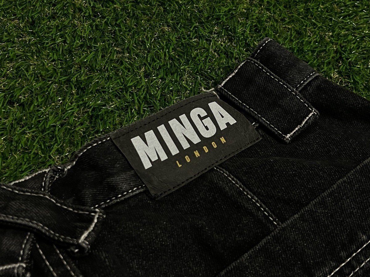 Used Once Only MINGA LONDON Unisex Trek Black Wide Leg Cargo
