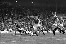 Bryan Robson scores England's goal during World Cup Qualiyfing mat- Old Photo