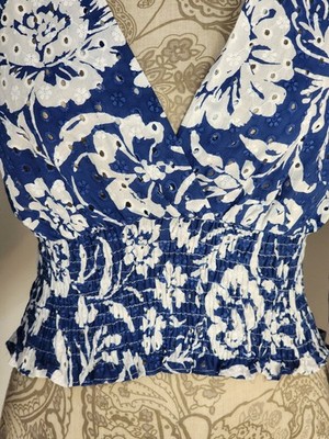Zara Crop Bluse Top Floral Blue