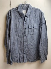 American Eagle Men's Size Large Gray Blue Plaid Button Down Dress Shirt